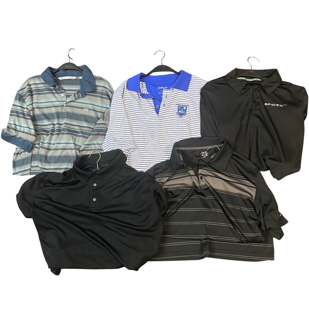 Mens Polo Shirt Bundle 5pc TravisMathew SpaceX Bobby Jones Stripes Black Golf L